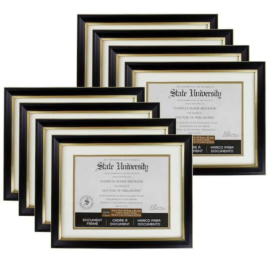 8 Pack: Black &#x26; Gold Document Frame, 11&#x22; x 14&#x22; With 8.5&#x22; x 11&#x22; Double Mat by Studio D&#xE9;cor&#xAE;